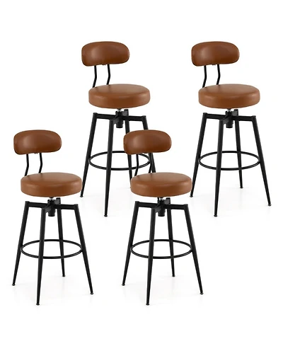 Sugift Set of 4 Swivel Barstools Faux Leather Upholstered Seat and Back