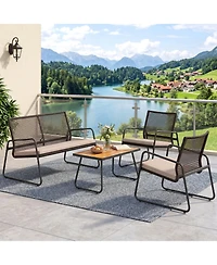 Sugift 4-Piece Patio Furniture Set with Acacia Wood Table and Zippered Cushions
