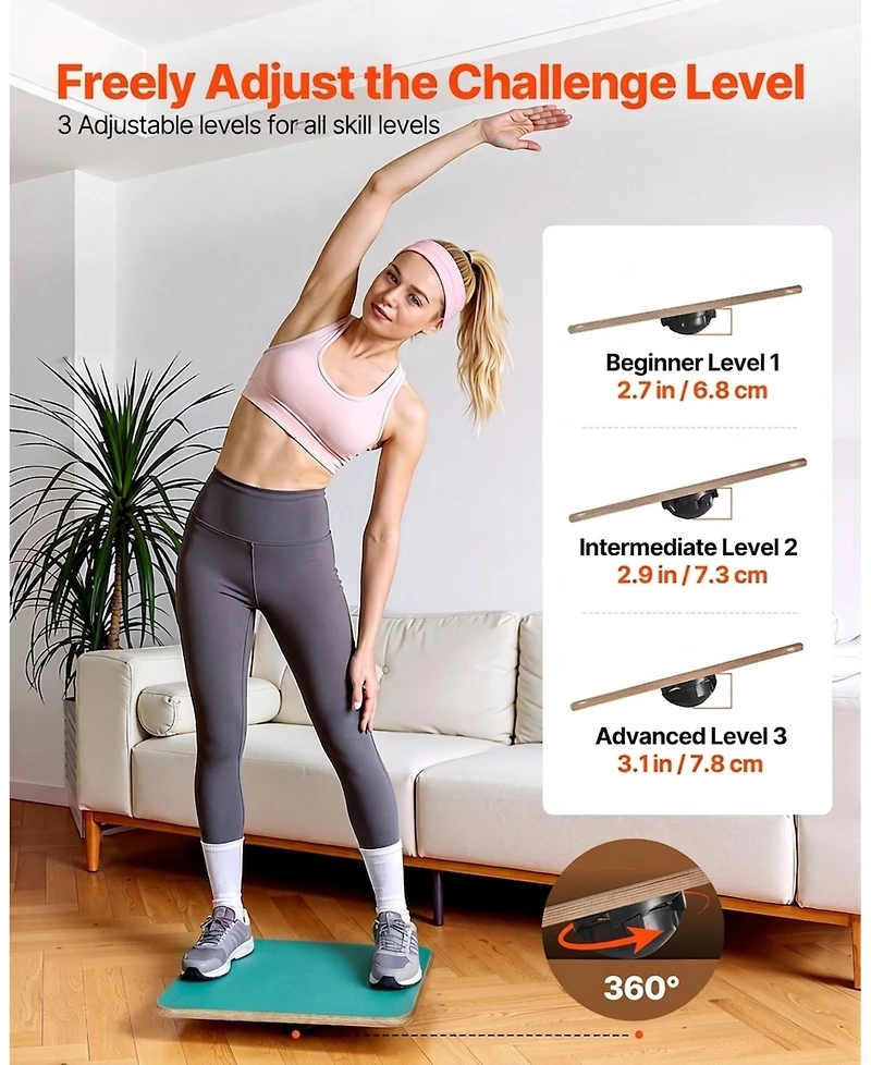 Hongge 20-Inch Rotating Wooden Balance Board for Core Training