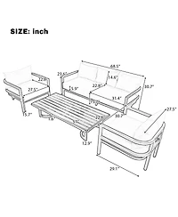 Asagikoiai 5-Piece Outdoor Steel Patio Conversation Set with Coffee Table and Cushions