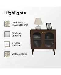 homfan Sleek 2-Door Sideboard Storage Cabinet, Laminated Wood, Fluted Glass Doors, Multifunctional Display Buffet for Living Room, Bedroom, Entryway