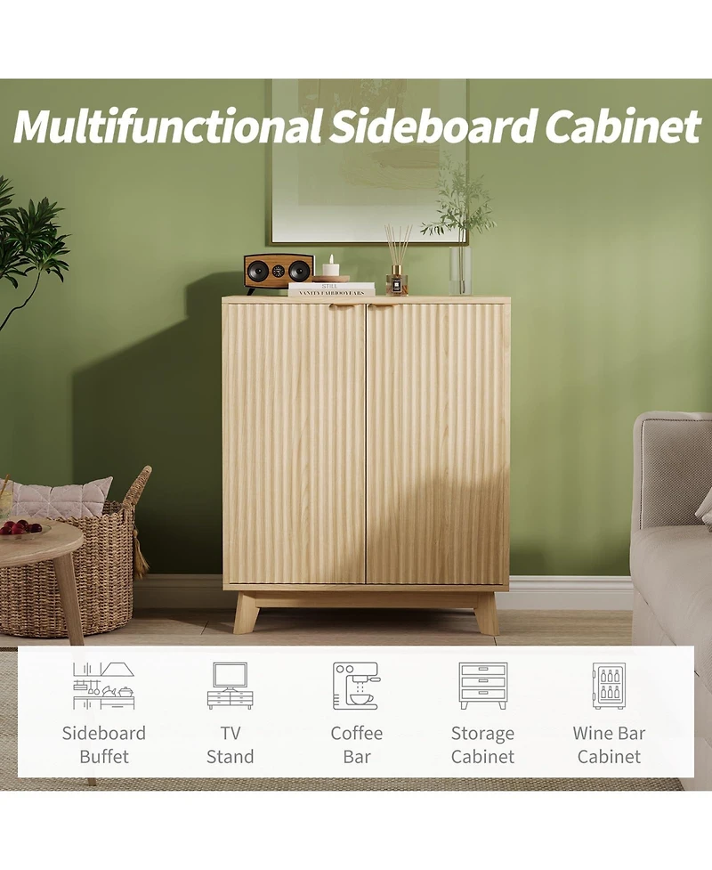 homfan Set of 2 Sideboard with Storage, Modern Fluted Credenza Doors and Adjustable Shelves, 31.5" Wood Console Living Room, Dining Room, Entryway