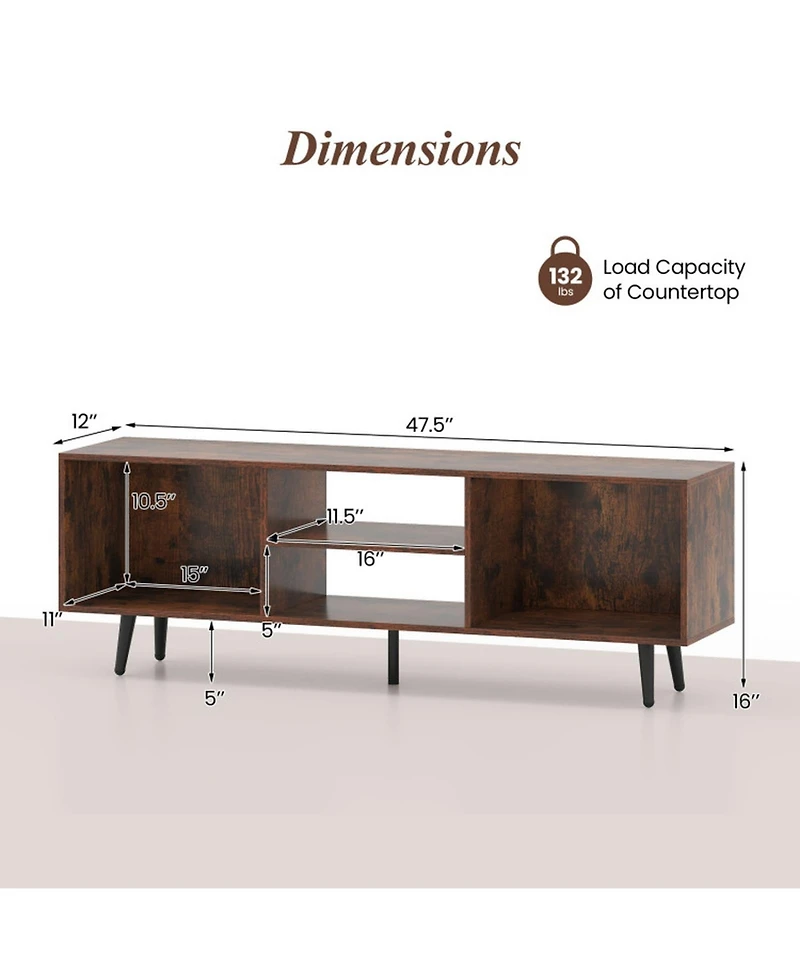 Sugift 47.5in Tv Stand for 55-Inch Tv with 2 Side Compartments 2-Tier Shelf and Metal Legs