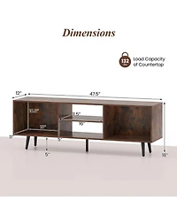 Sugift 47.5in Tv Stand for 55-Inch Tv with 2 Side Compartments 2-Tier Shelf and Metal Legs