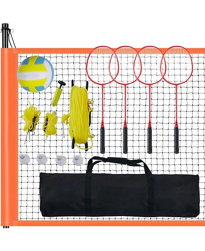 Hongge Portable Volleyball Badminton Combo Set with Adjustable Steel Poles