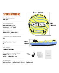 Hongge 62.2 in Inflatable 3-Rider Towable Tube with Bumper Fins