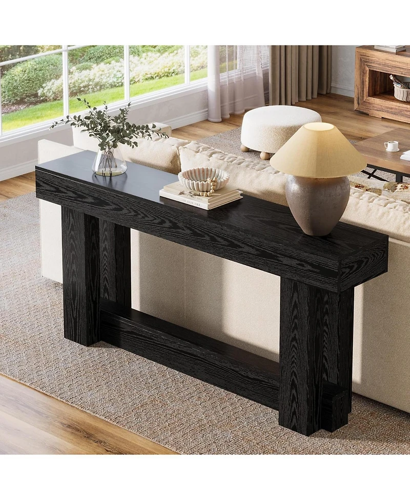 Tribesigns 160cm Narrow Console Table, Rustic Industrial Sofa Table with Wood Grain, for Behind Couch, Hallway, Entrance Hall, Easy Assembly