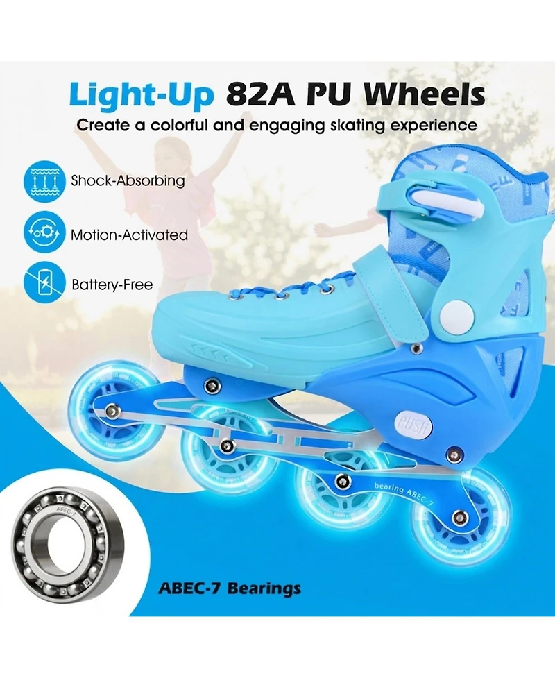 Sugift 4-Size Adjustable Light-Up Inline Skates for Toddlers Ages 5-7