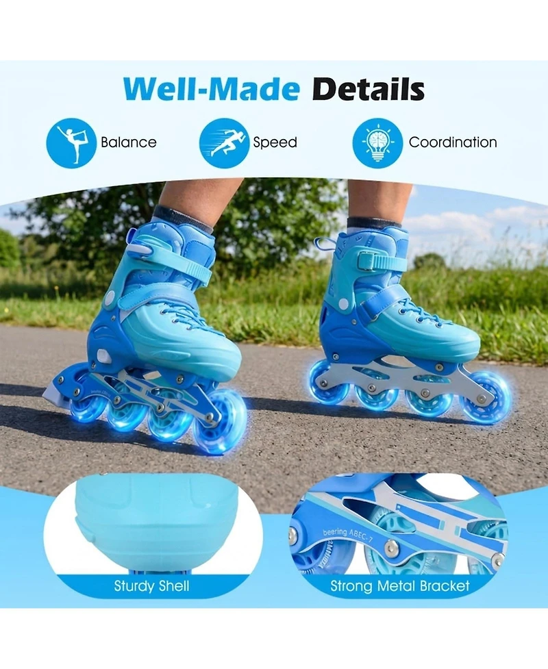 Sugift 4-Size Adjustable Light-Up Kids Inline Skates for Ages 9-14