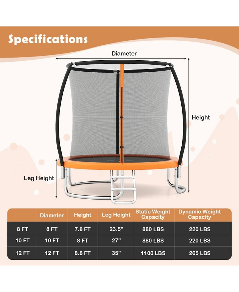 Sugift 12FeetHeavy-Duty Outdoor Recreational Trampoline With Safety Enclosure Net