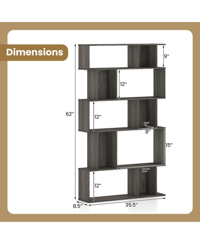 Sugift 5-Tier Geometric Bookshelf Set of 2 with Open and Closed