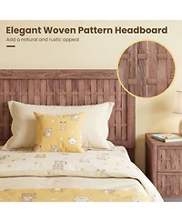 Sugift Twin Size Mid-Century Wood Bed Frame with Woven Accent Headboard