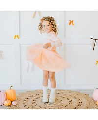 Sweet Wink Toddler Girls Pumpkin Bow Trellis Long Sleeve Tutu Dress