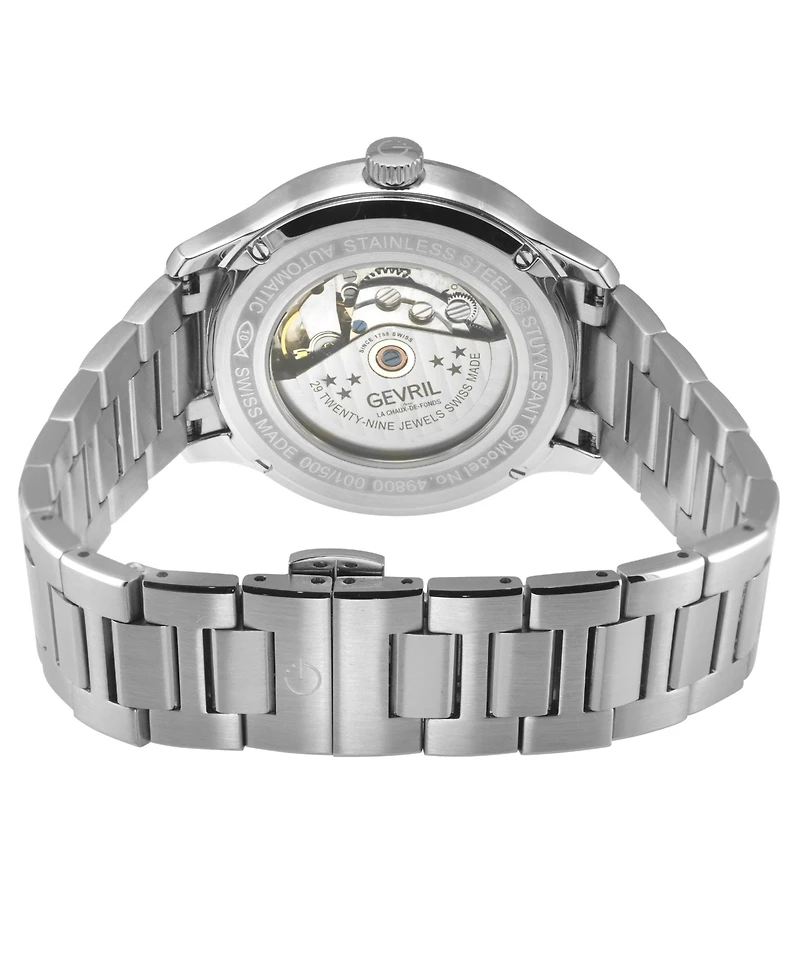 Gevril Men's Swiss Made Stuyvesant Swiss Automatic Silver Stainless Steel Bracelet Watch