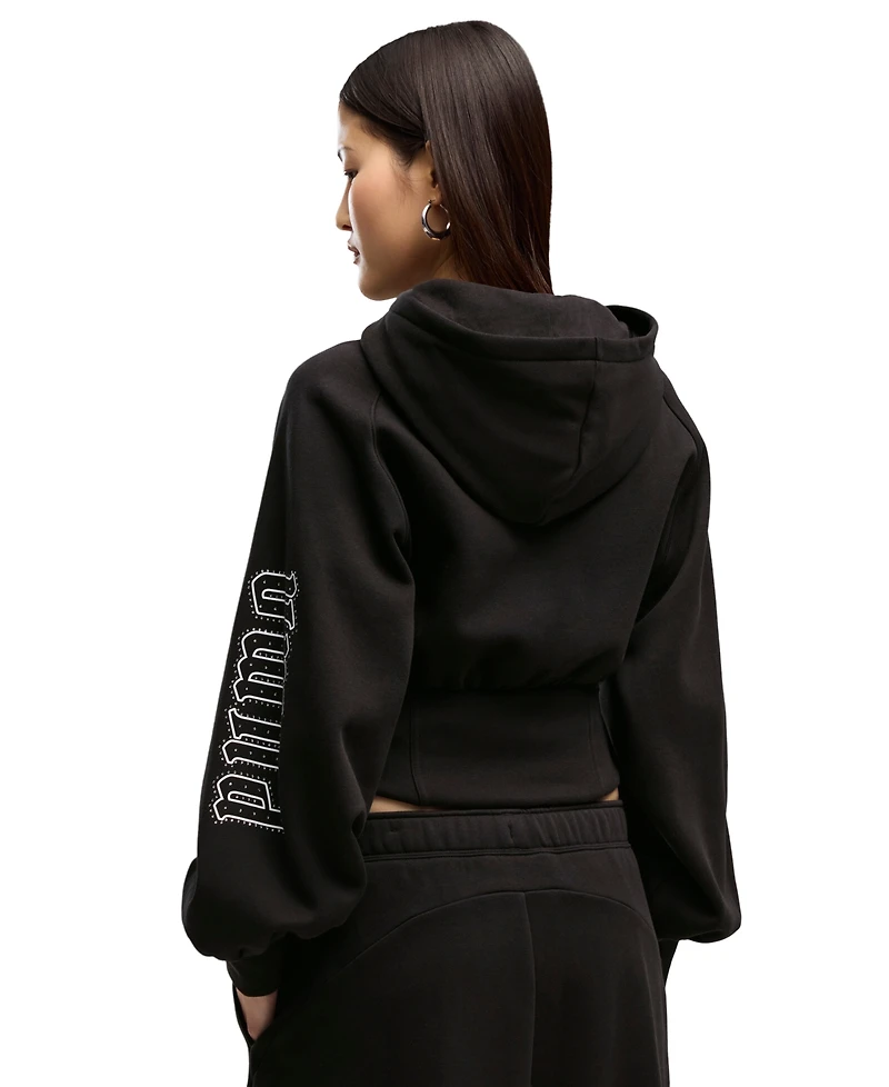 Puma Women's Street Glam Bedazzled Balloon-Sleeve Full-Zip Hoodie