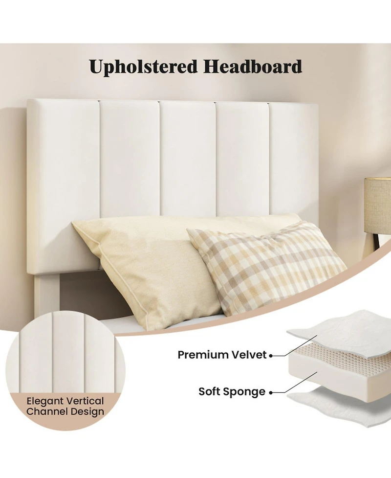 Sugift Twin Size Velvet Upholstered Platform Bed with Adjustable Channel Headboard