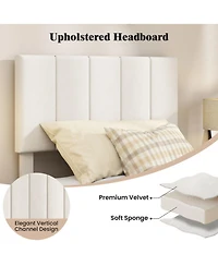 Sugift Twin Size Velvet Upholstered Platform Bed with Adjustable Channel Headboard