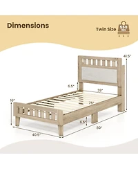 Sugift Twin Size Mid-Century Wood Bed Frame with Upholstered Headboard