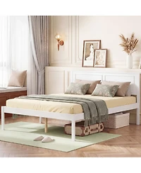 Sugift Full Size Farmhouse Wooden Platform Bed with Tall Headboard