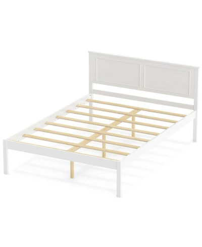 Sugift Full Size Farmhouse Wooden Platform Bed with Tall Headboard