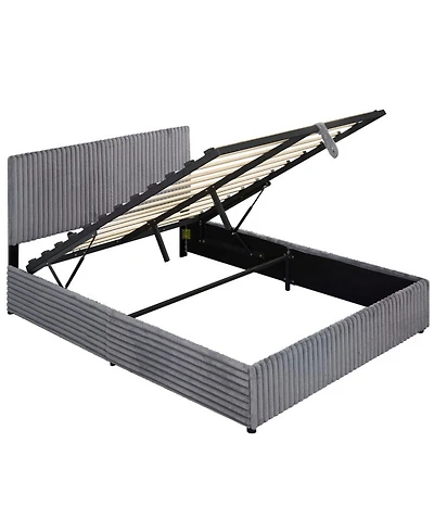 Sugift Queen Size Lift-Up Storage Bed with Upholstered Headboard and Slat Support