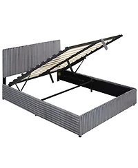 Sugift Queen Size Lift-Up Storage Bed with Upholstered Headboard and Slat Support