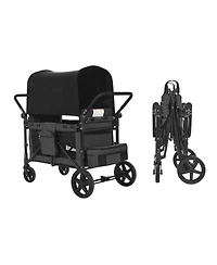 Mountaintop 4-Kid Wagon Stroller, Collapsible Push/Pull Cart with Canopy, Safety Harnesses & Adjustable Handle, 330lb Capacity