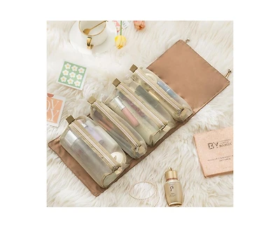 Mountaintop Travel Toiletry Bag Makeup Cosmetic Bag 4-in-1 Roll-Up Make Up Storage Organizer With 4 Zipper Pouches