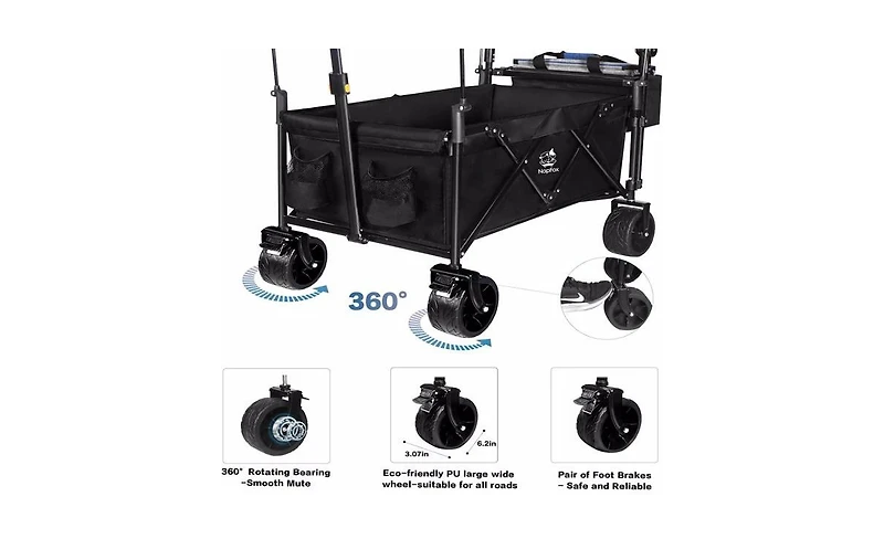 Mountaintop Collapsible Wagon with Removable Canopy,4" All-Terrain Brake Wheels, Adjustable Handles, Cooler Bag for Garden and Beach