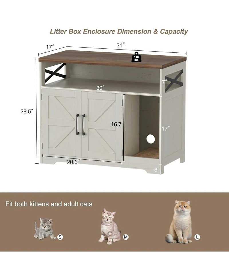 Vabches Cat Litter Box Enclosure, Hidden Litter Box Furniture with Scratch Pad