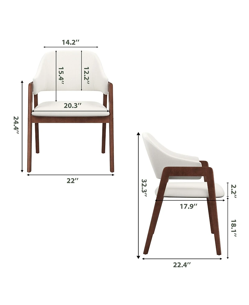 homfan Dining Chairs with Arms, Modern Upholstered Fabric Dining Chair, Sturdy Wood Chairs with Ergonomic Curved Backrest for Kitchen, Dining Room