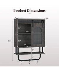 Costway Bathroom Wall Cabinet with Sliding Barn Door Metal Hanging Bar 3 Hooks for Kitchen