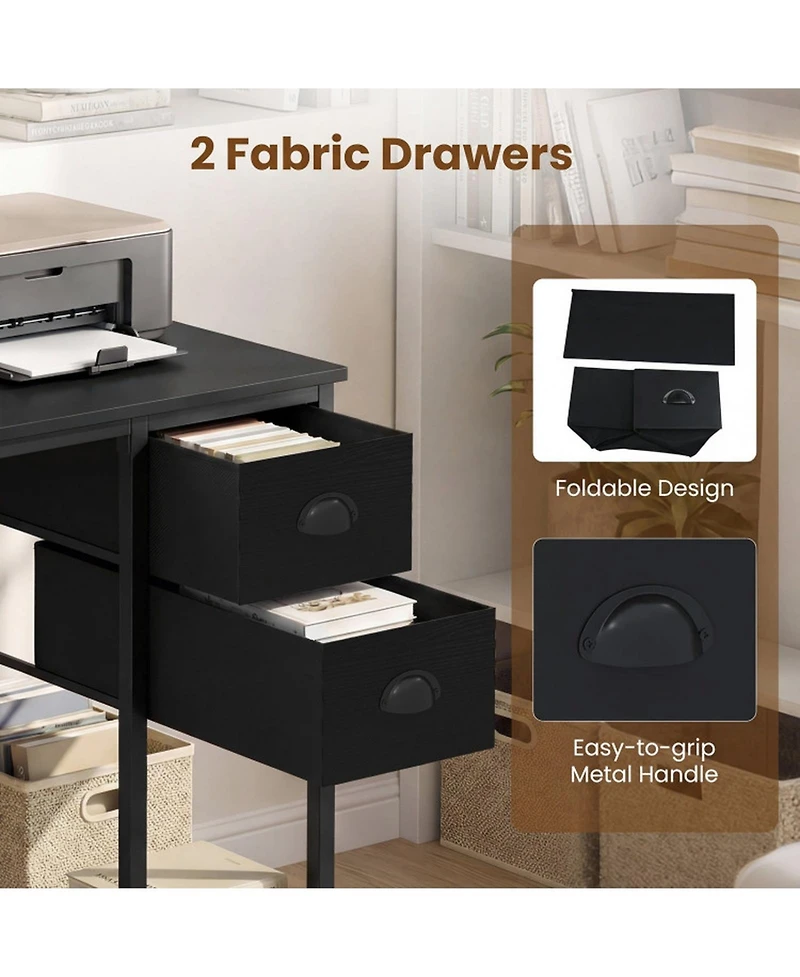 Sugift Computer Desk With Charging Station and 2 Fabric Drawers for Small Spaces