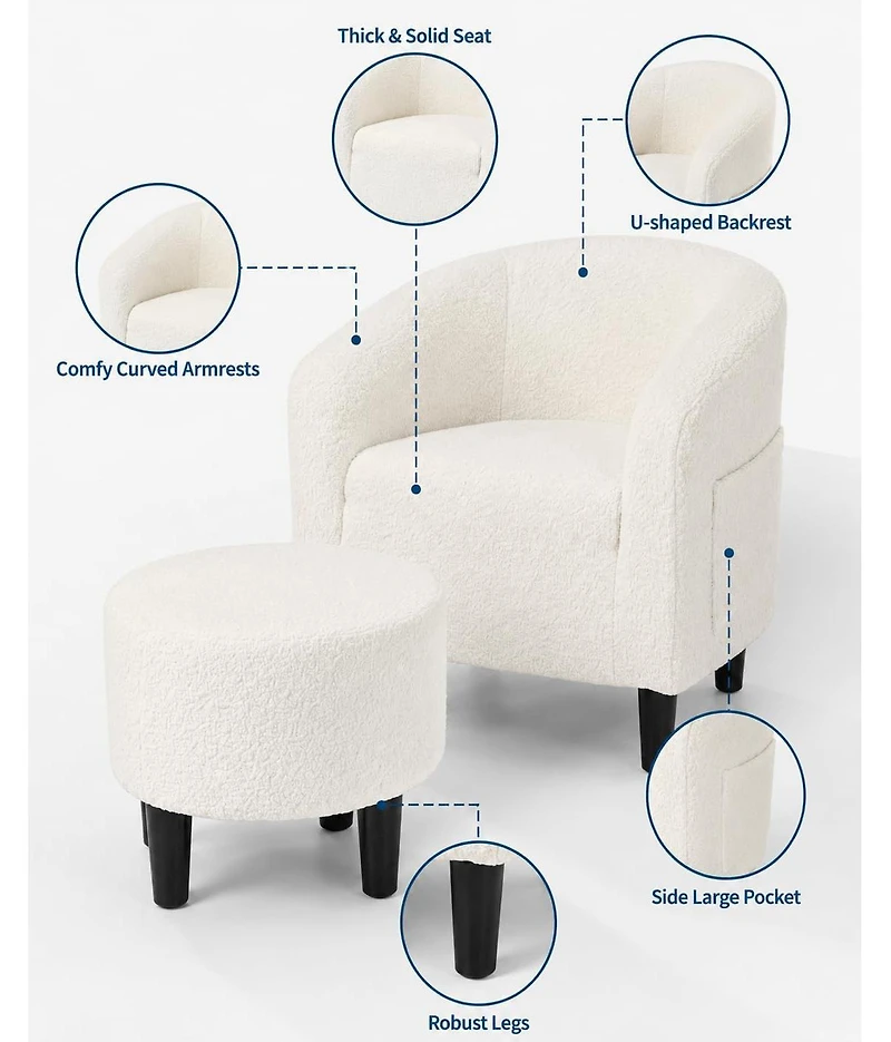 homfan Boucle Barrel Accent Chair with Ottoman