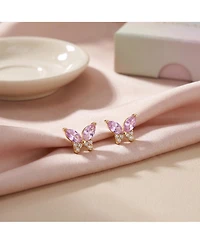 GiGiGirl 14k Gold Plated with Pink Cubic Zirconia Butterfly Stud Earrings