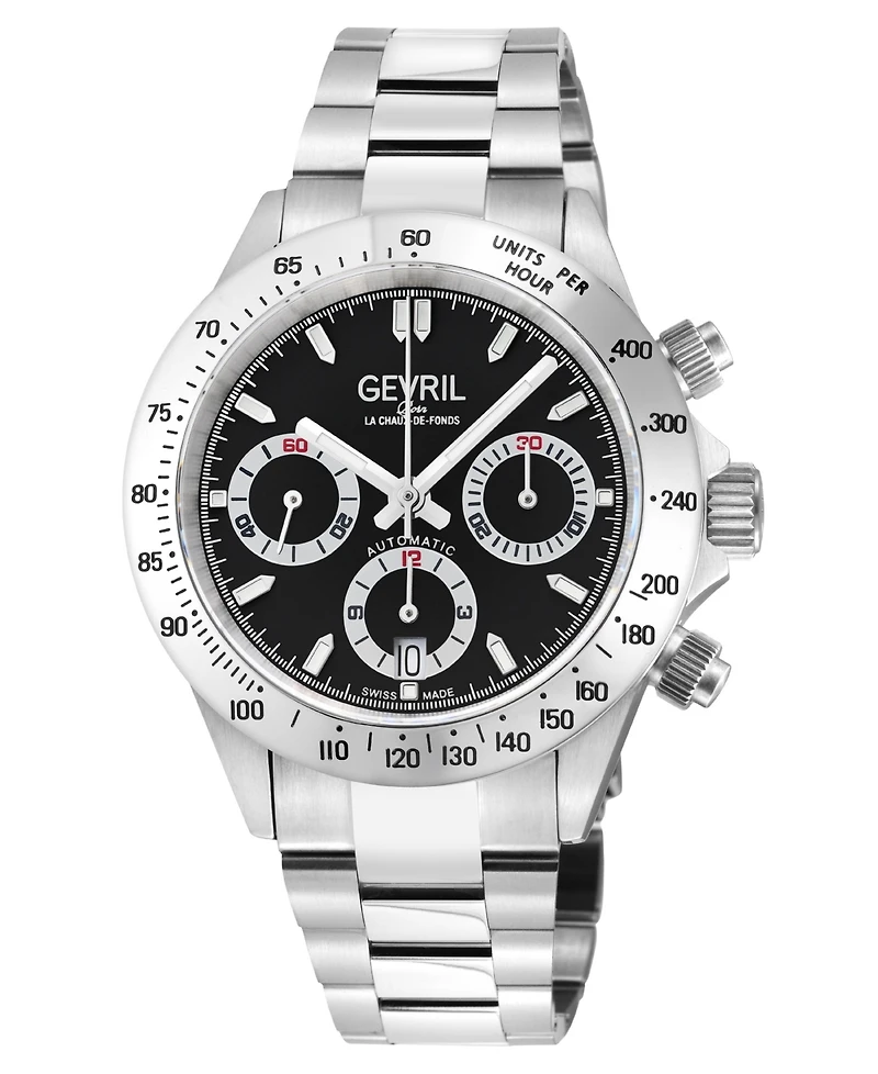Gevril Men's Swiss Made New Amsterdam Swiss Automatic Silver Stainless Steel Bracelet Watch