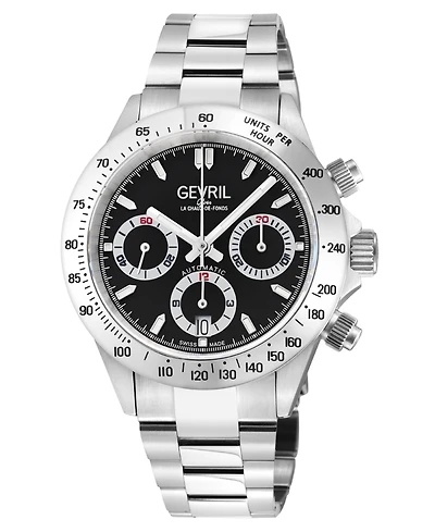 Gevril Men's Swiss Made New Amsterdam Swiss Automatic Silver Stainless Steel Bracelet Watch