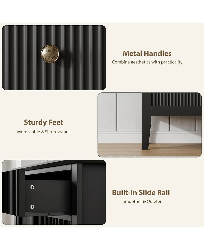 homfan Modern 3-Drawer Storage Chests, Grooved Panel Cabinets with Metallic Pull Handles, Freestanding Storage Furnishings for Bedroom, Living Room