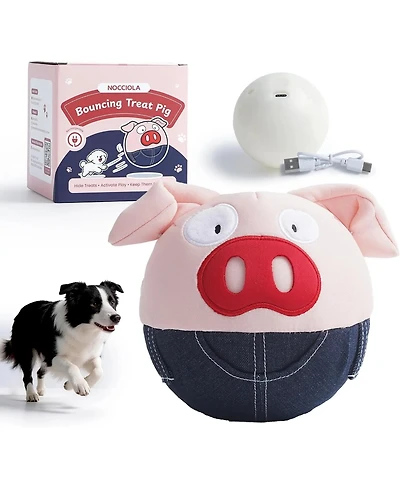 Nocciola Bouncy Ball Interactive Dog Toy, Plush Cover with Treat Hiding Pockets, Usb Rechargeable Bouncing Core, Hide and Seek Toy