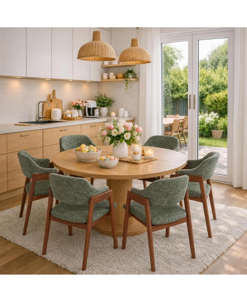 homfan Set of 6 Upholstered Dining Chairs with Arms, Curved Backrest, Sturdy Wood Frame, Modern Fabric Seating for Kitchen & Dining Room