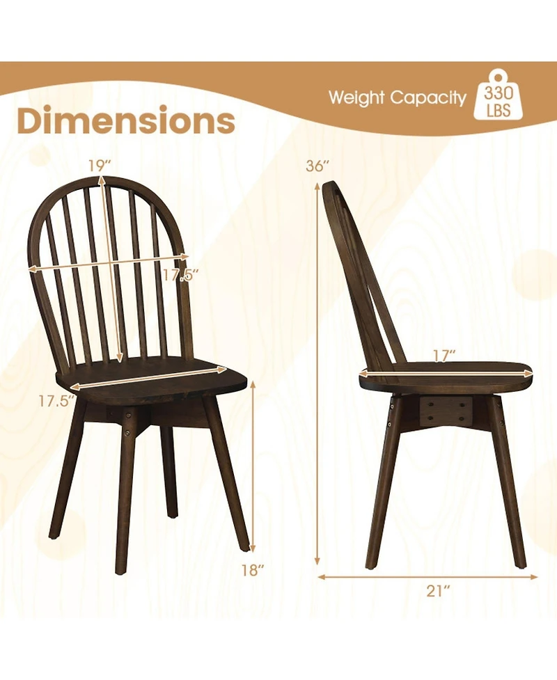 Sugift Swivel Windsor Dining Chairs Set of 4 with Rubber Wood Frame