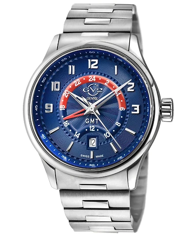 GV2 by Gevril Men's Swiss Made Giromondo Swiss Quartz Silver Stainless Steel Bracelet Watch