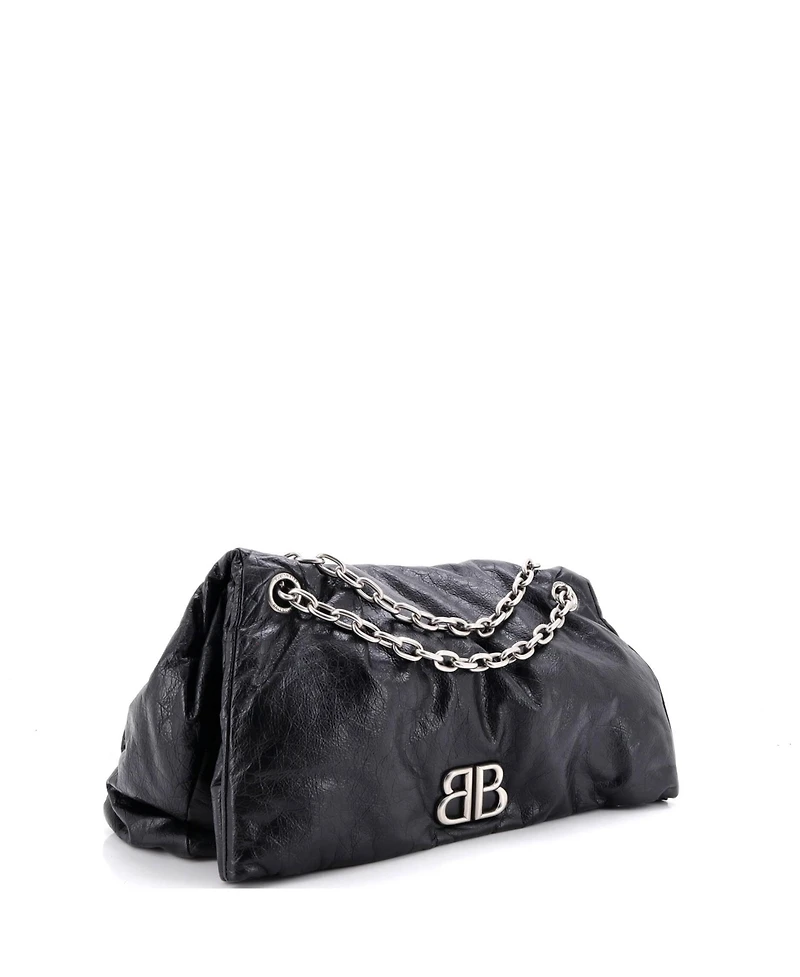 Pre-Owned Balenciaga Large Monaco Chain Flap Shoulder Bag Leather