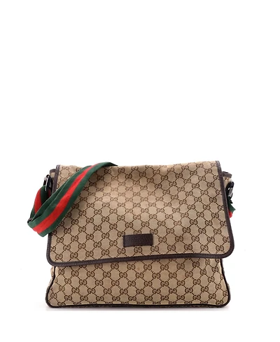 Pre-Owned Gucci Medium Web Strap Flap Messenger Gg Canvas