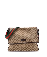 Pre-Owned Gucci Medium Web Strap Flap Messenger Gg Canvas