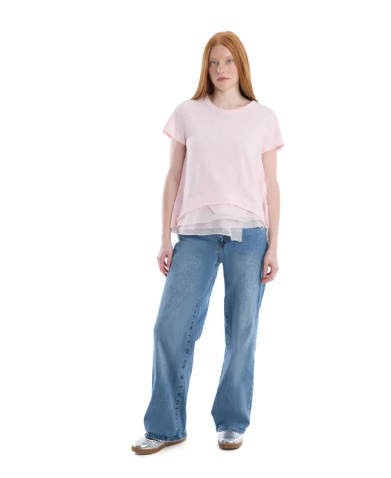 Wilt Women's Boxy Short Sleeve Mixed Hem Tee