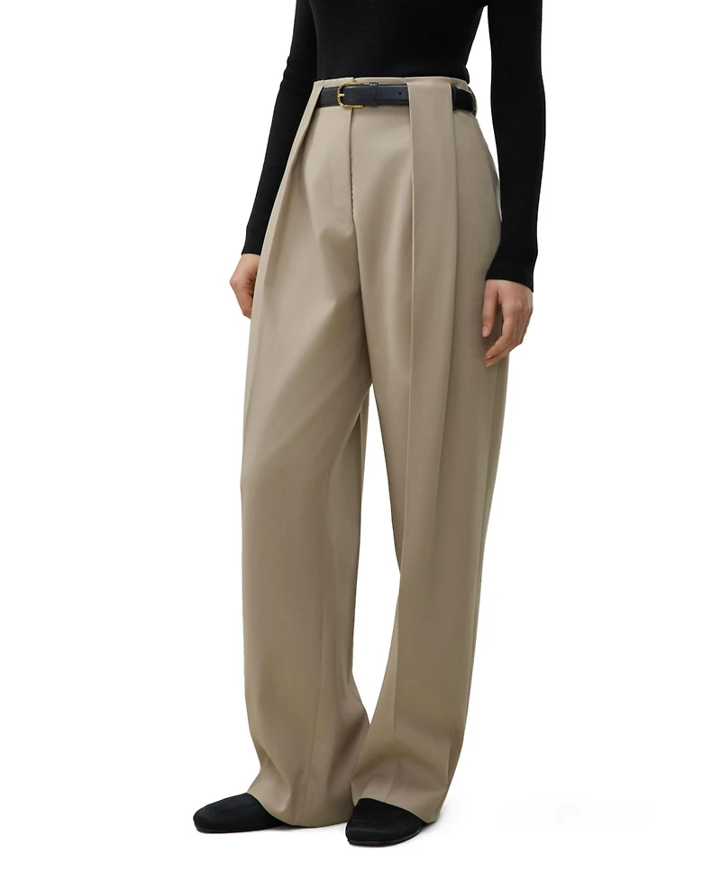 Lilysilk Women's Box Pleated Silk-Wool Trouser