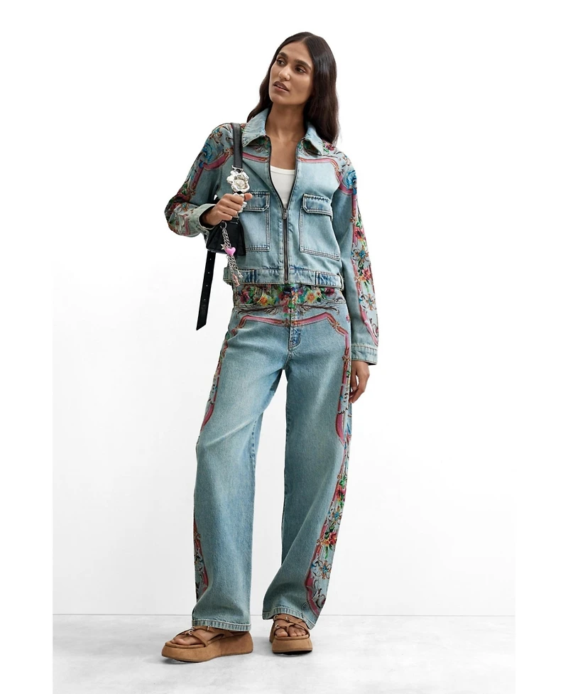 Desigual Women's High-Rise Wide-Leg Floral-Print Jeans