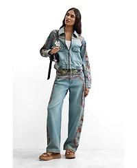 Desigual Women's High-Rise Wide-Leg Floral-Print Jeans