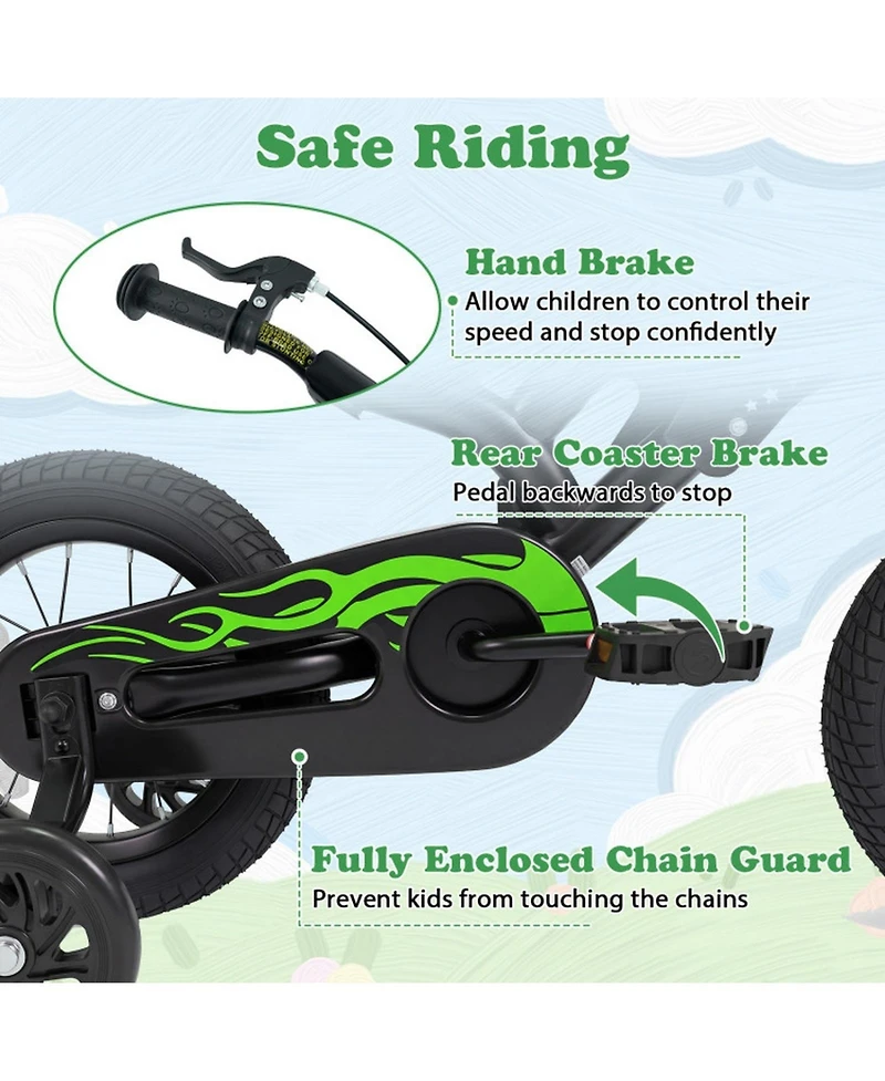 Sugift 12" Kids Bike Motorcycle-Inspired with Detachable Training Wheels, Ages 3-4